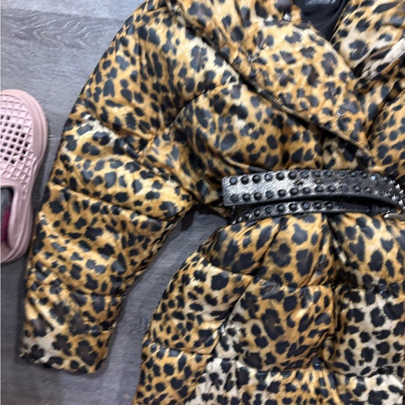 Zara Elegant leopard downfilled coat with leather belt size Med - Picture 6 of 8